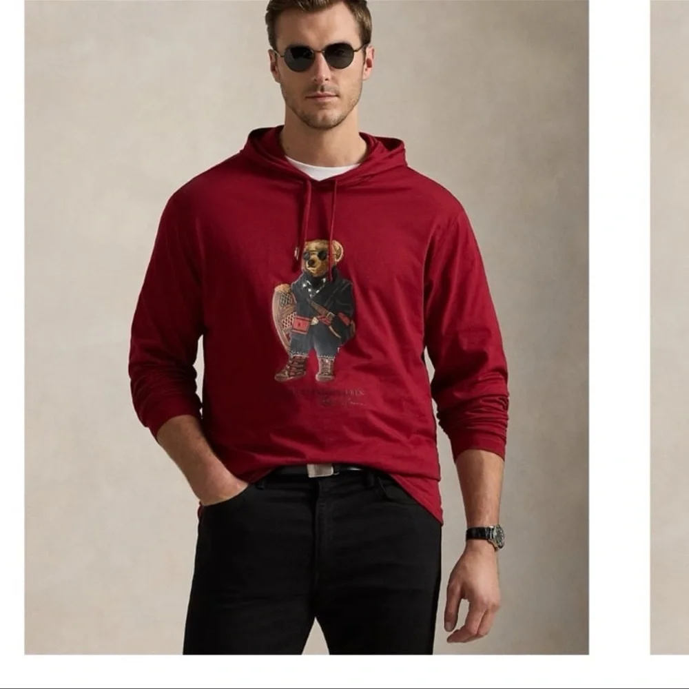 Polo by Ralph Lauren Red Bear Graphic Hooded Long-Sleeve Shirt